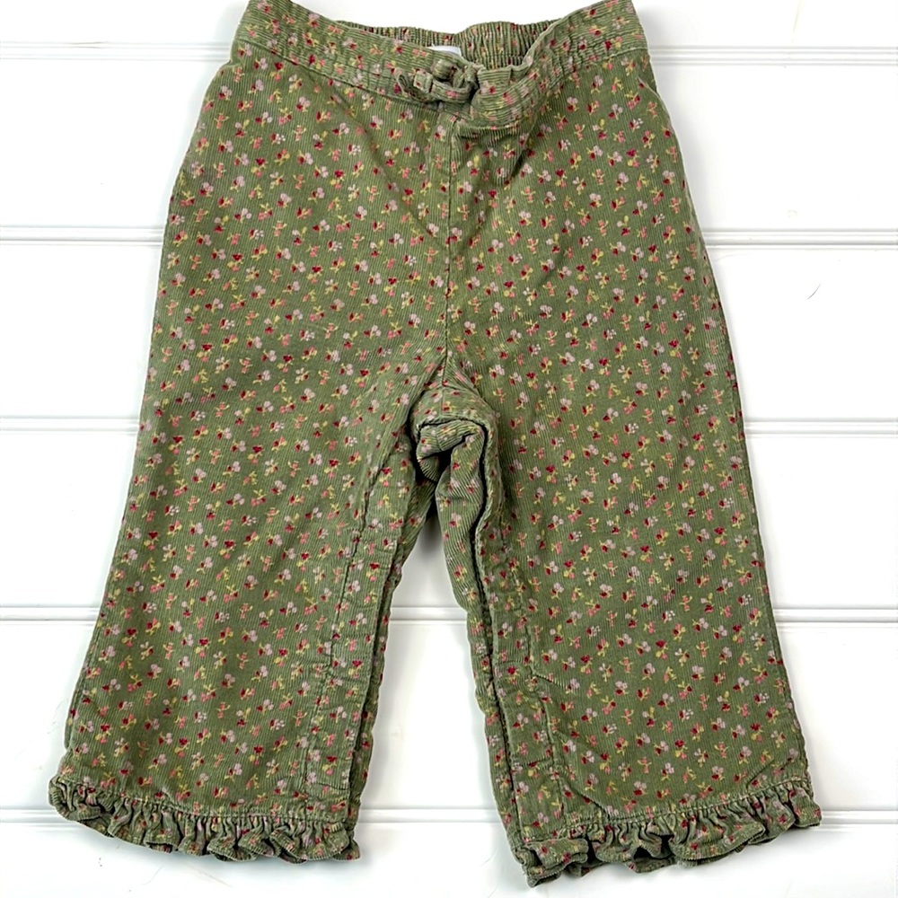 Baby Gap Olive Green Floral Corduroy Pants Size 22-18 Months